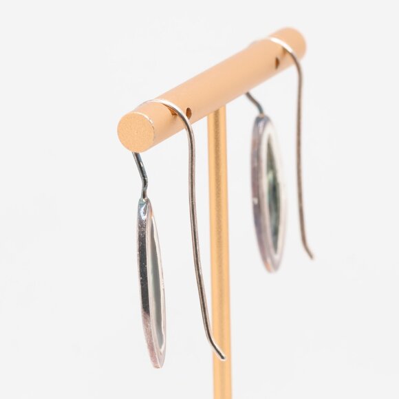 Vintage Sterling Silver Oval Abalone Fish Hook Earrings - Picture 3 of 5